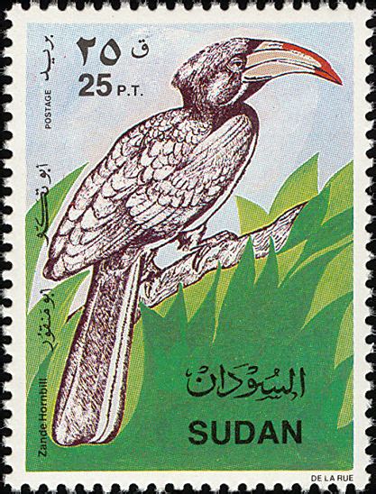 African Pied Hornbill Lophoceros Fasciatus Sudan Stamp Vintage