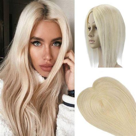 Sunny Clip In Topper For Women 14 Inch Topper Hair Piece Human Hair Platinum Blonde Silk Base
