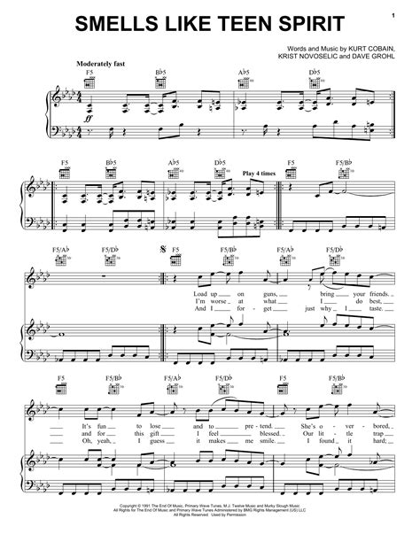 Nirvana Smells Like Teen Spirit Sheet Music Pdf Notes Chords Rock Score Piano Solo Download