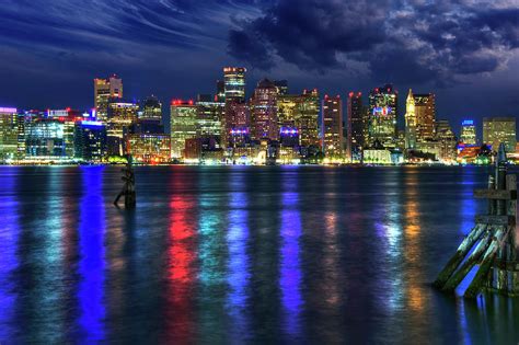 Boston Skyline Harborside At Night Photograph By Joann Vitali Pixels