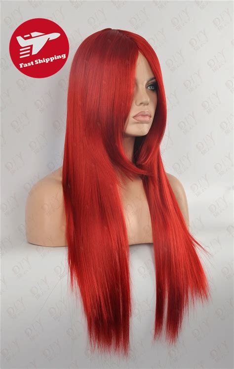 Women New Long Red Mix Sexy Straight Heat Cosplay Wig Party Full Hair Wigs Usps Free Shipping