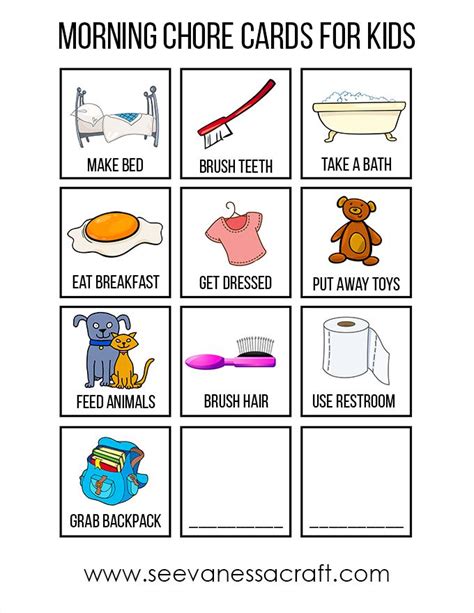Kid Friendly Morning Chore Cards For Kids Pajamas All Day This