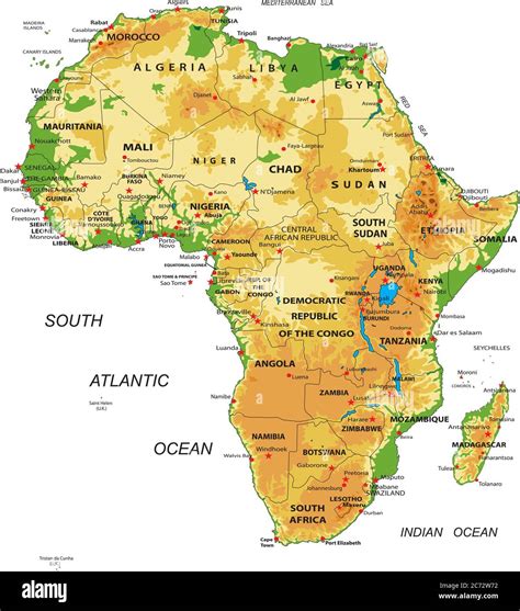 Sehr Detaillierte Physische Karte Von Afrika Im Vektorformat Mit