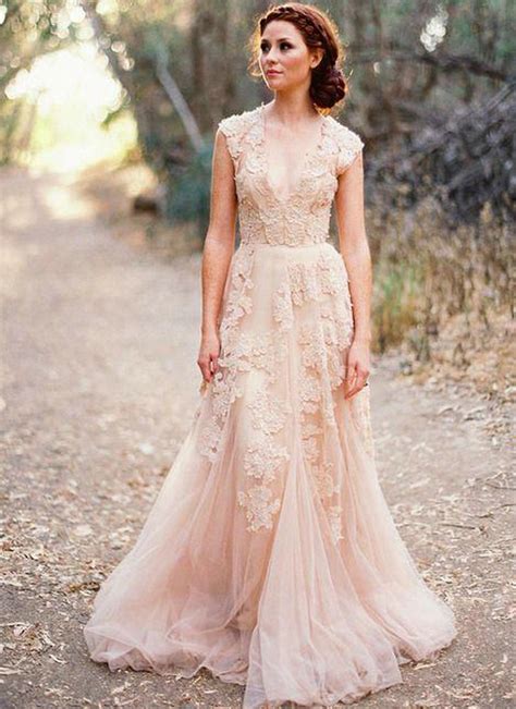 Vintage, country club, wedding photos. Blush-Lace-Wedding-Dresses-2015-A-line-Bridal-Gowns ...