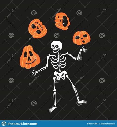 Skeleton Juggles Pumpkins Greeting Card For Halloween Cute And Funny