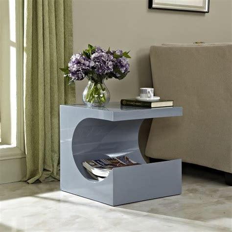 Figure Modern Side Table In Grey High Gloss Living Room Furniture
