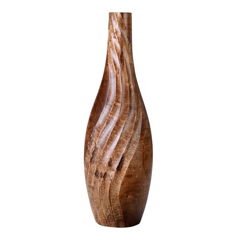Villacera Handmade 15 Tall Brown Tear Drop Mango Wood Vase