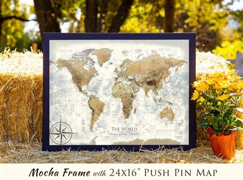 World Map Push Pin Illustrated World Map With Terrain Etsy