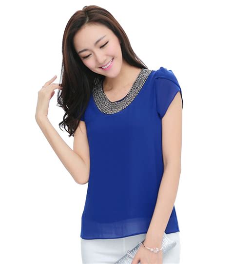 Exclusive 9 Color S 4xl 2016 New Women Loose Big Size Chiffon Casual Blousebeading O Neck
