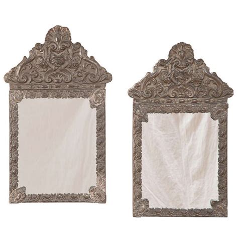 Pair Antique Embossed Brass Mirrors At 1stdibs