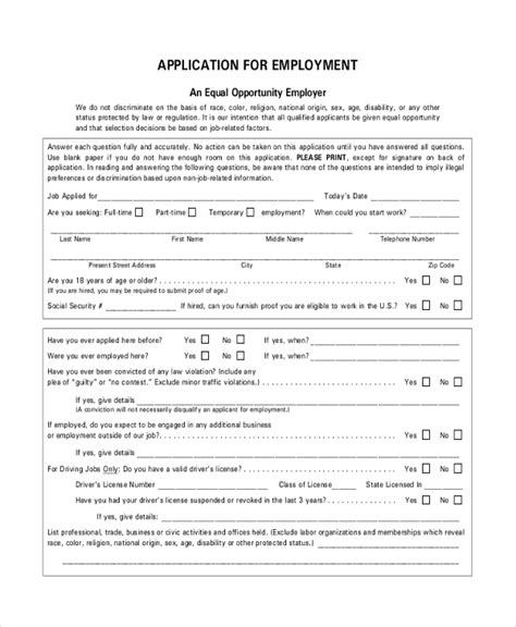 Free 9 Sample Restaurant Application Forms In Pdf Ms Word