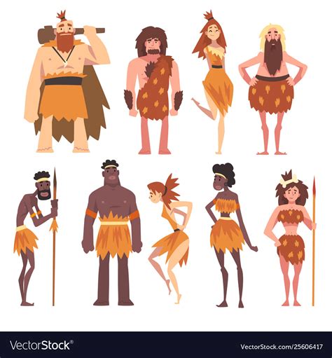 Prehistoric People Set Primitive Stone Age Men Vector Image