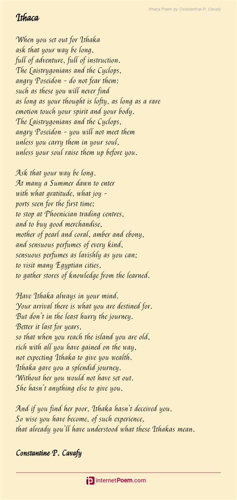 Ithaca Poem By Constantine P Cavafy