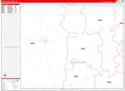 Red Willow County Ne Zip Code Wall Map Red Line Style By Marketmaps