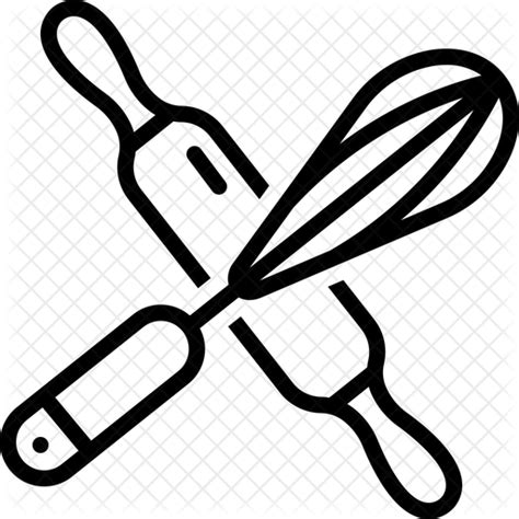 Crossed Rolling Pin And Whisk Icon Download In Line Style