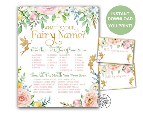 Fairy Name Game Pack Printable What Is Your Fairy Etsy