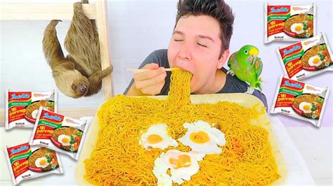 Indomie Goreng • 6 Packs Noodle Challenge With My Sloth • Mukbang Youtube