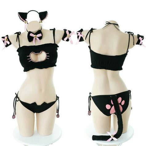 Us Women Sexy Lingerie Neko Cat Set Cosplay Costume Tail Ears Etsy