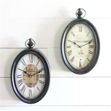 Rustic Oval Antique Reproduction Style Wall Clocks Set Of 2 Antique