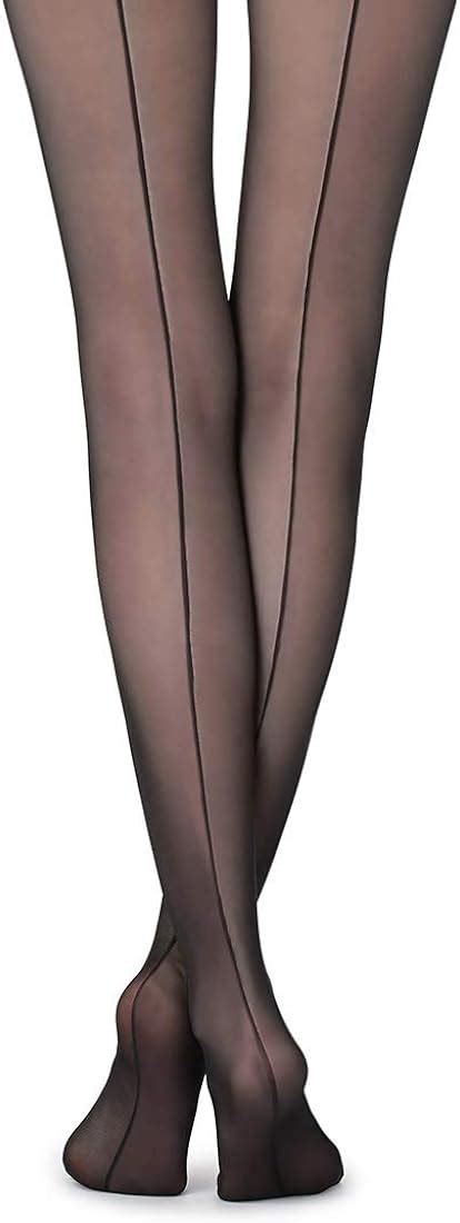 Womens Sexy Sheer Back Seam Pantyhose Solid Reinforced Crotch Footed Tights Retro