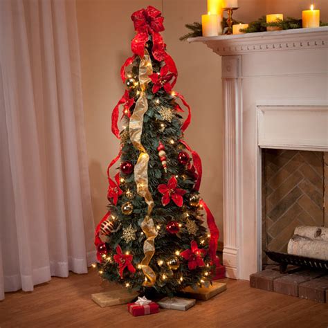 4ft national tree company snowy glacier pine entrance tree in black/silver rectangular pot with 100 clear lights. 4-Ft. Pull-Up Fully Decorated Tree - Pull Up Christmas Tree - Walter Drake