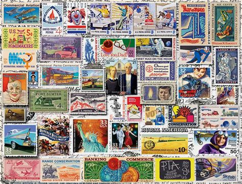 Solve Vintage Us Postage Stamps Collage Large Jigsaw Puzzle Online
