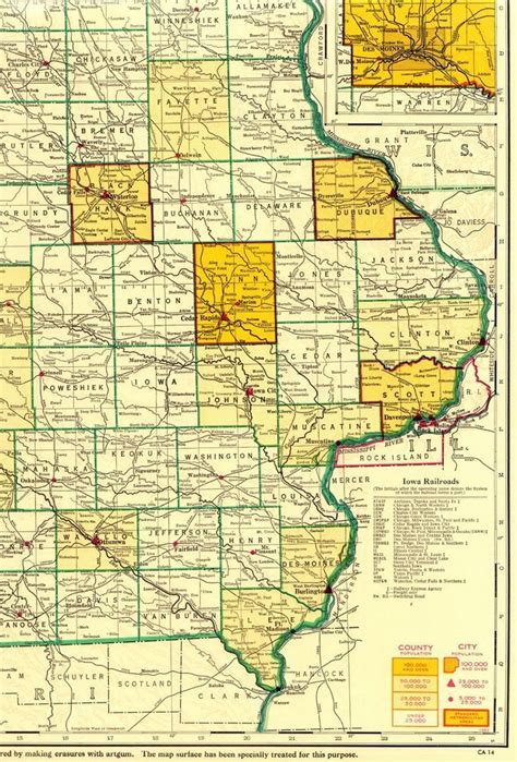 1956 Antique Iowa Map Vintage State Map Of Iowa W Railroads Rare Size