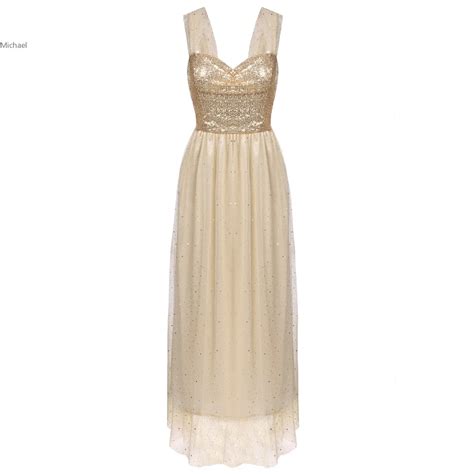 Elegant Charmming Chiffon Tulle With Top Gold Sequin Dresses Formal