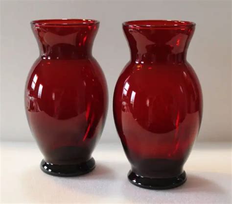 Anchor Hocking Co Royal Ruby Red Depression Glass Vase Set Of