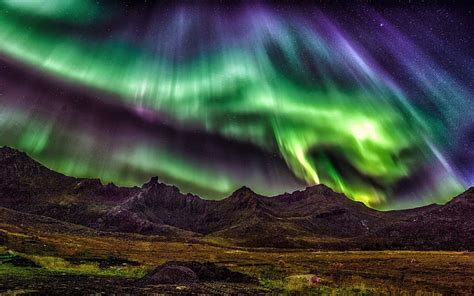 Hd Wallpaper Aurorae Nature Starry Night Mountains Norway Lights