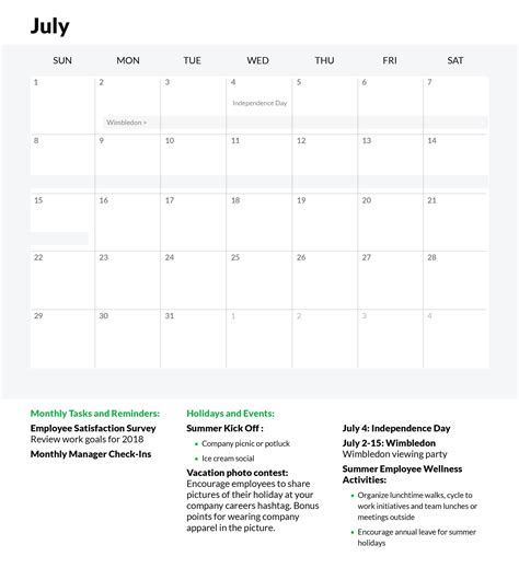 Employee Engagement Calendar Template