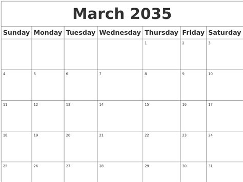 March 2035 Blank Calendar