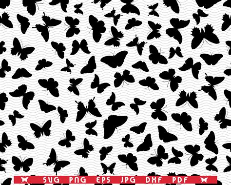 Svg Butterflies Seamless Pattern Black Silhouettes On White By