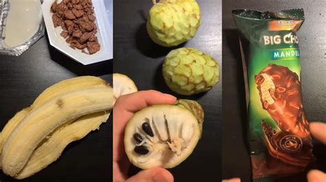 Custard vanilla ice cream:•heavy cream•full fat milk•sugar•egg yolks•vanilla beans or 1 tsp vanilla extract•corn starch•chocolate cake in microwave medium bananas•caster sugar•cinnamon powder•baking powder•melted butter•self raising flour•custard powder•coarsely ground walnuts. ASMR CUTTING & CRUNCH Sounds *Banana *Custard Apple *Ice ...