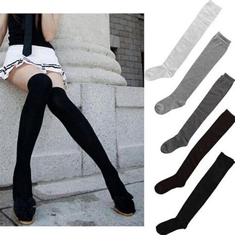 Buy Womens Girls Sexy Solid Color Over The Knee Cotton Blend Stockings Thigh Highs At