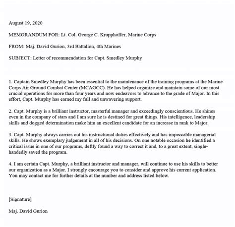 Free Military Letter Of Recommendation Template With Example