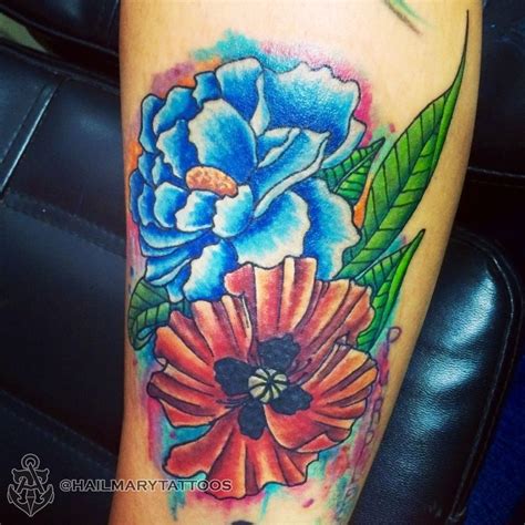 Hailmarytattooswatercolor Peony And Poppy Flowers Peony Tattoo Poppy