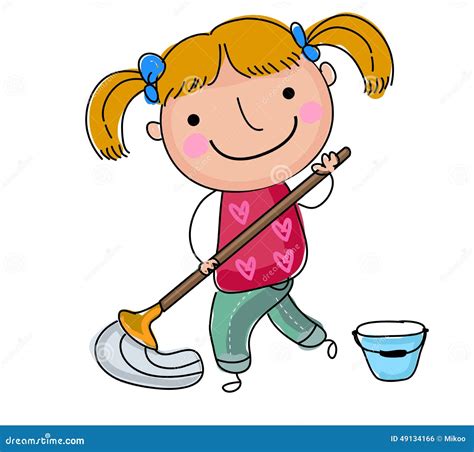 Boy Cleaning The Floor With Vacuum Cleaner Smiling Cartoon Kid