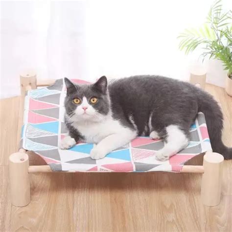 Elevated Cat Bed Lounge Bed Pets Cat Hammocks Bed Wood Canvas Dog House