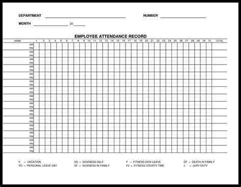 Monthly Calendar Attendance Sheet Attendance Sheet Template