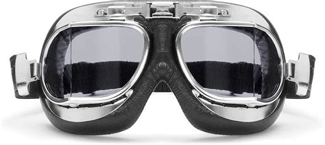 Bertoni Vintage Motorcycle Goggles Antifog Anticrash Squared Lenses Chromed Steel Af193