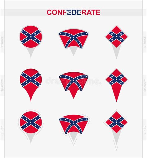 Confederate Flag Set Of Location Pin Icons Of Confederate Flag Stock