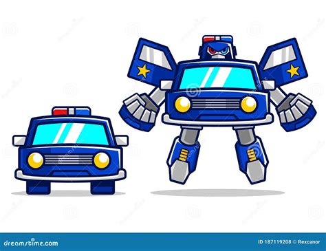 Cartoon Police Car Robot Transform Sheriff Car Stock Vector