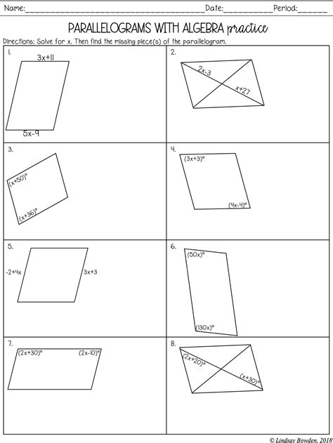 Properties Of Parallelograms Worksheet