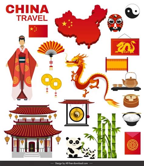 China Culture Design Elements Classical Oriental Symbols Vectors