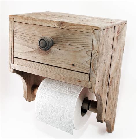 Toilet Paper Holder With Convenience Drawer Rustic Reclaimed Unique