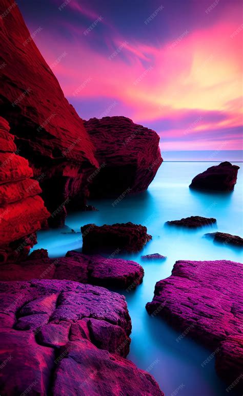 Premium Ai Image Purple Sunset Over The Ocean Wallpaper