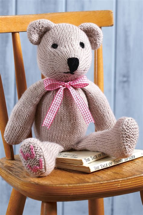 Knitted Womans Weekly Bear With Initials On Foot And Gingham Bow Tie Shop This Knitting