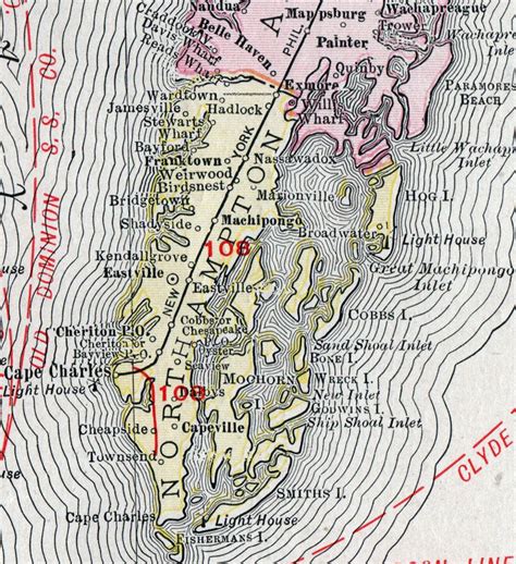 Northampton County Virginia Map 1911 Rand Mcnally Eastville Cape