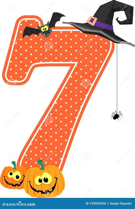 Number 7 With Halloween Design Elements Vector Illustration